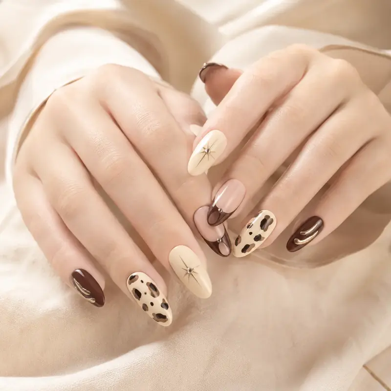 Mocha Luxe Press On Nails Set by TanuArtVibes Studio