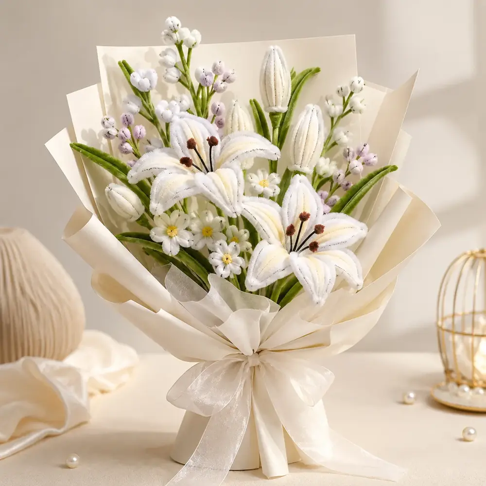 Luxury White Lily Pipe Cleaner Bouquet by tanusartvibesstudio