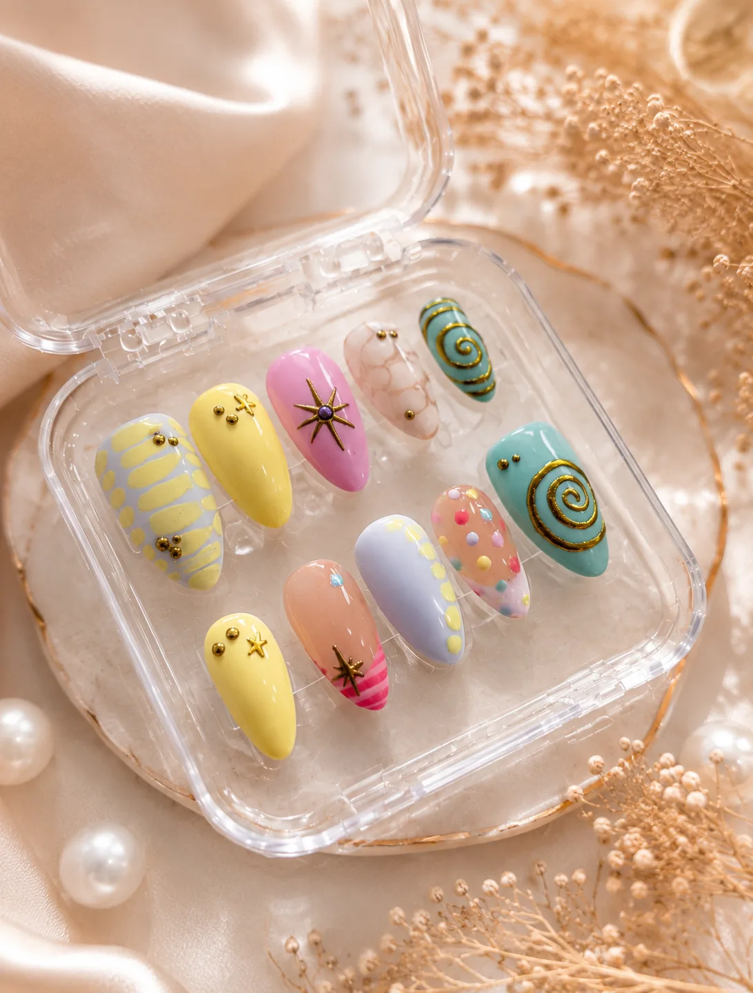 Handmade Candy Pop Abstract Press-On Nail by TanuArtVibes Studio
