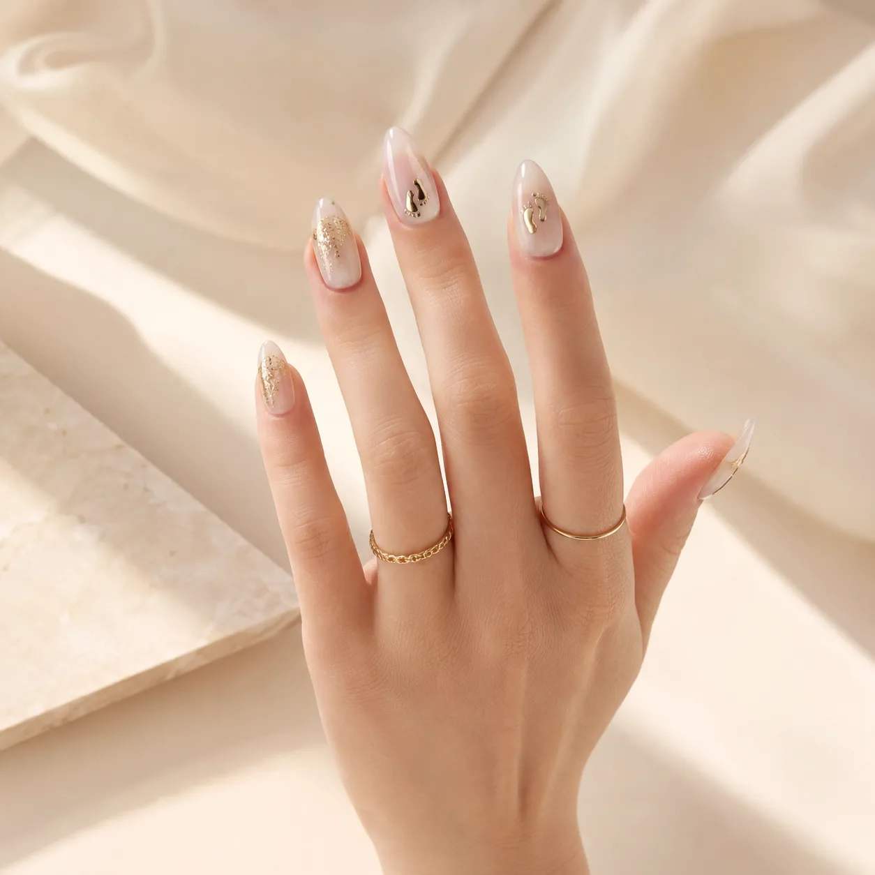 Golden Elegance Press On Nails Set by TanuArtVibes Studio