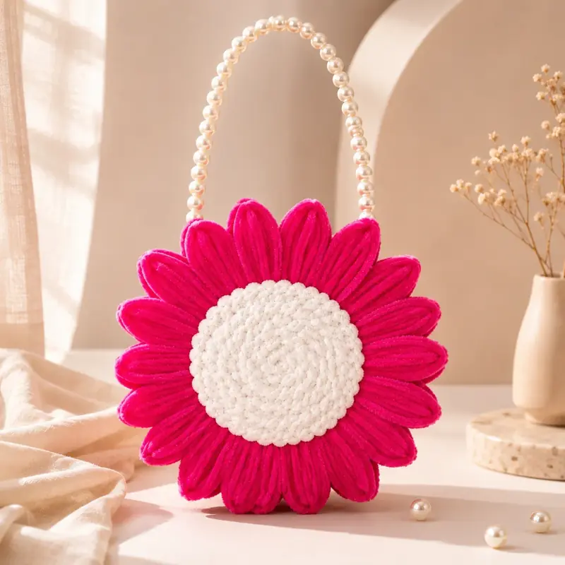Pink Daisy Pipe Cleaner Purse by TanuArtVibes Studio