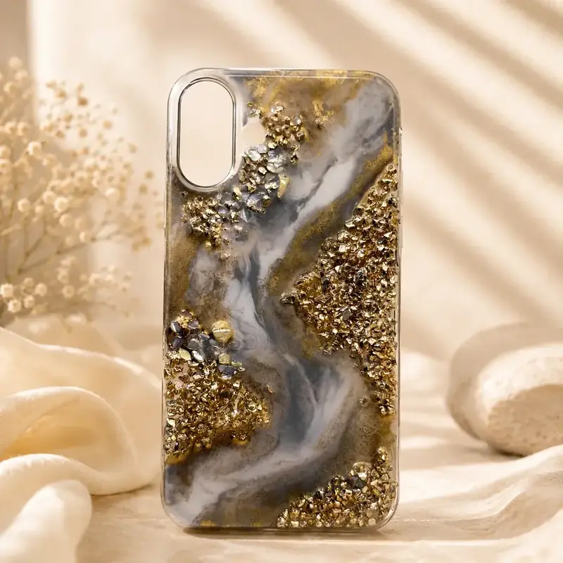 Luxury Marble Gold Resin Phone Cover by tanusartvibesstudio