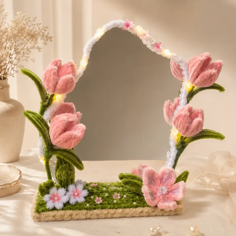 Floral Pipe Cleaner LED Mirror by TanuArtVibes Studio