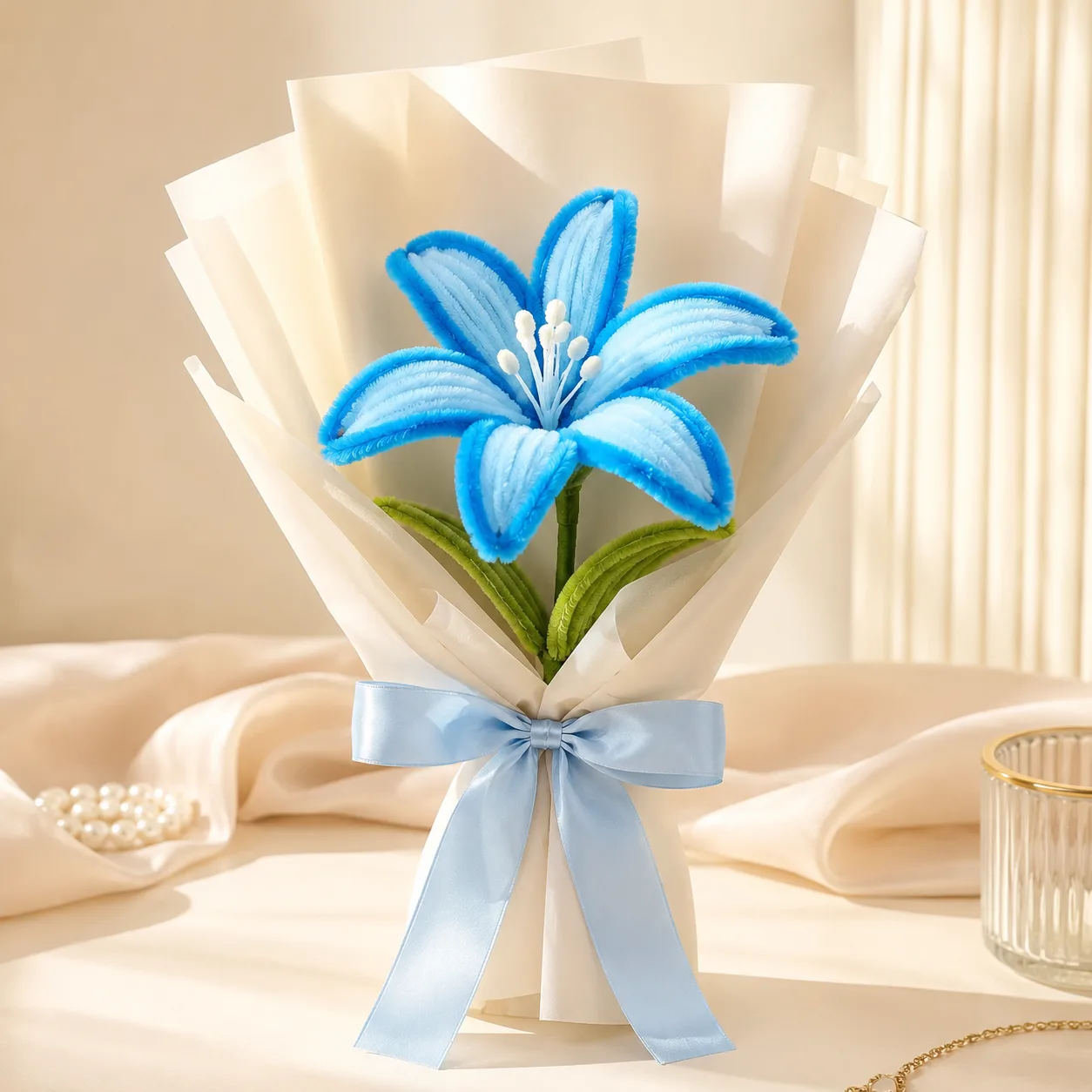 Blue Lily Pipe Cleaner Bouquet by TanuArtVibes Studio