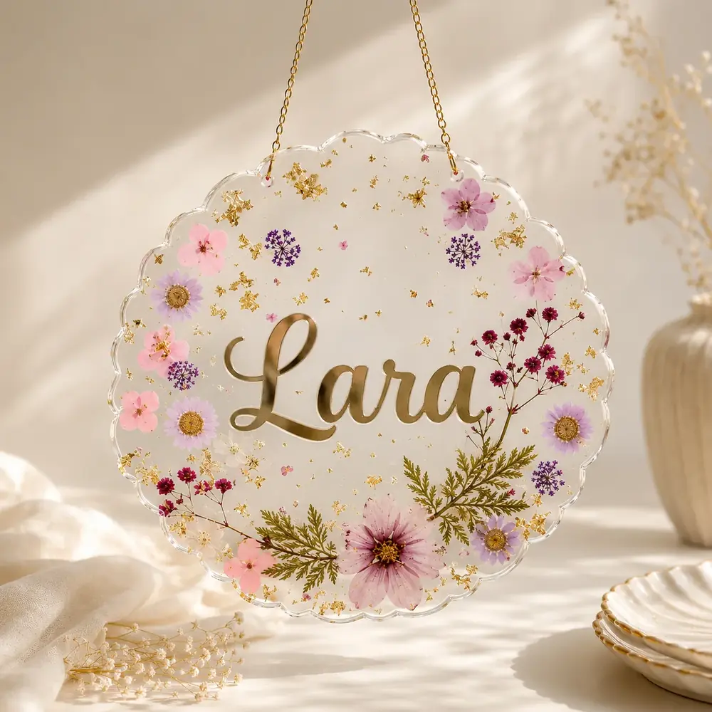 8 Inch Custom Floral Resin Name Plate by TanuArtVibes Studio