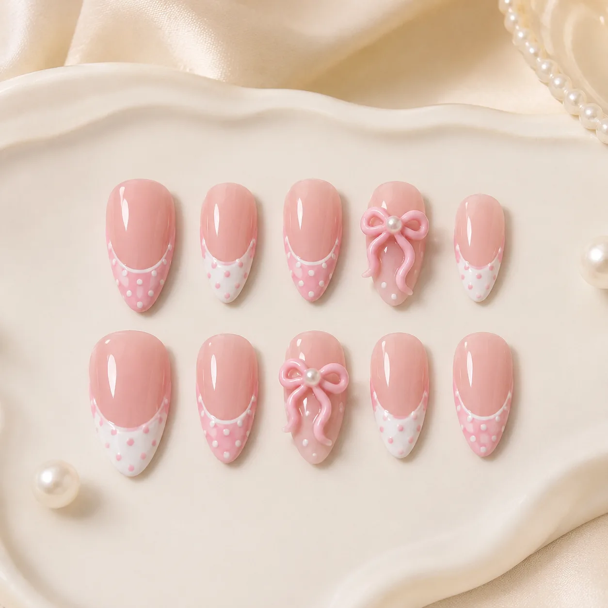 Sweet Pink Bow Press On Nails Set by TanuArtVibes Studio