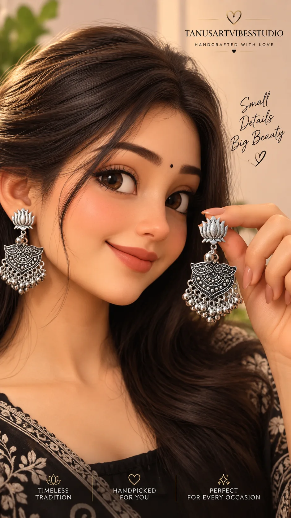 Navratri Oxidised Silver Lotus Ghungroo Earrings by tanusartvibesstudio