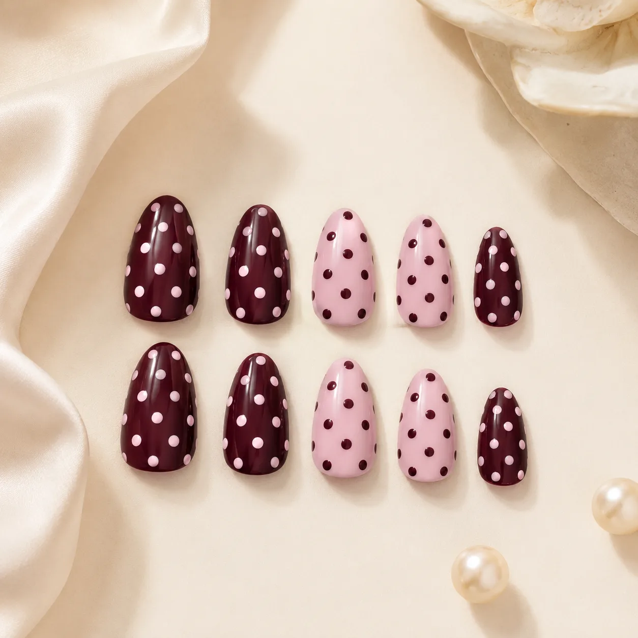 Berry Pink Polka Dot Press On Nails by TanuArtVibes Studio