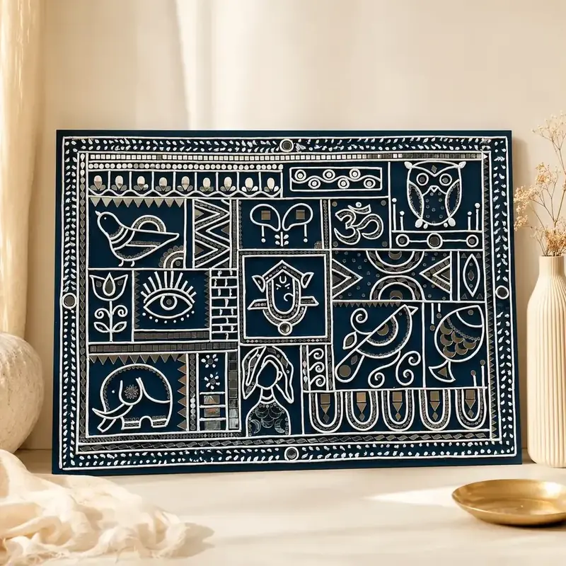 Blue Heritage Traditional Lippan Art Wall Decor by TanuArtVibes Studio