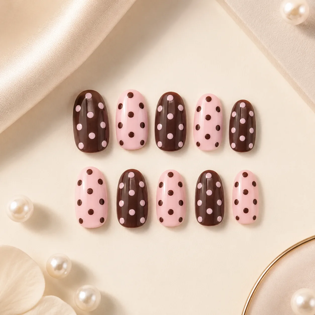 Chocolate Polka Dot Press On Nails by tanusartvibesstudio