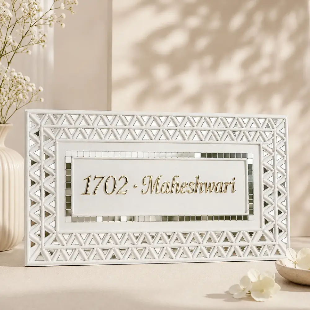Customized Mirror Lippan Art Name Plate by TanuArtVibes Studio