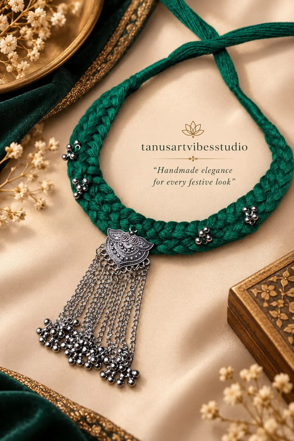 Handcrafted Green Braided Oxidized Navratri Necklace by tanusartvibesstudio