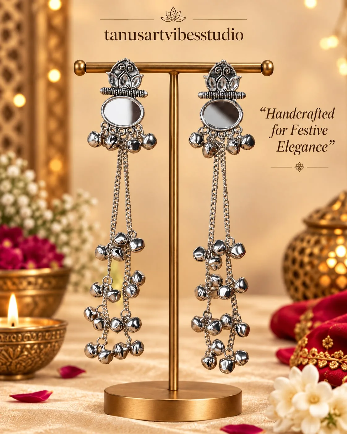 Handcrafted Long Oxidized Ghungroo Navratri Earrings by tanusartvibesstudio