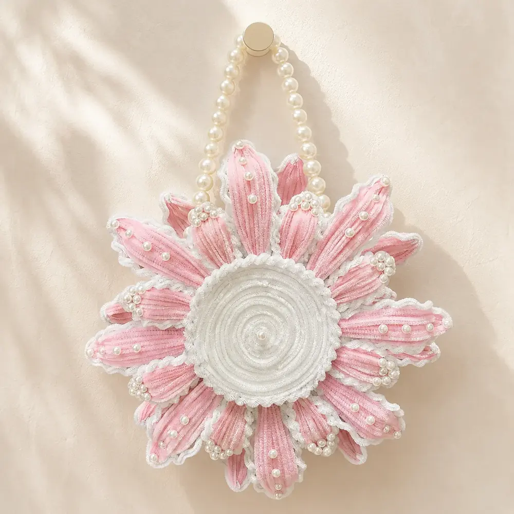 Handmade Baby Pink Flower Pipe Cleaner Purse by TanuArtVibes Studio