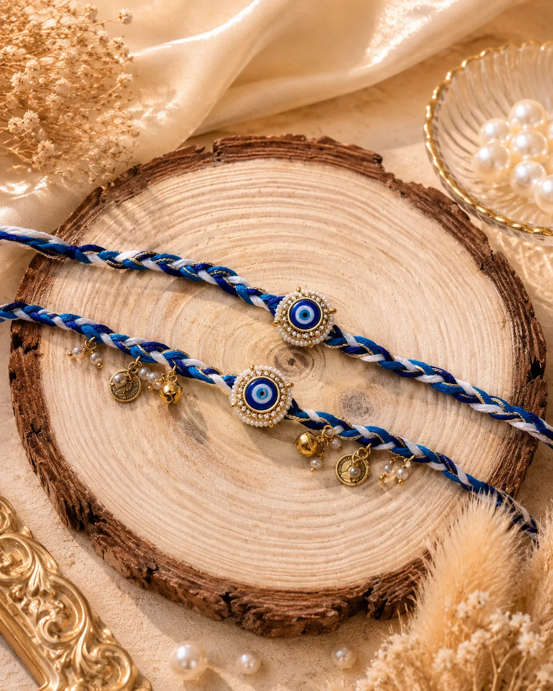 Handmade Blue Evil Eye Couple Rakhi by TanuArtVibes Studio