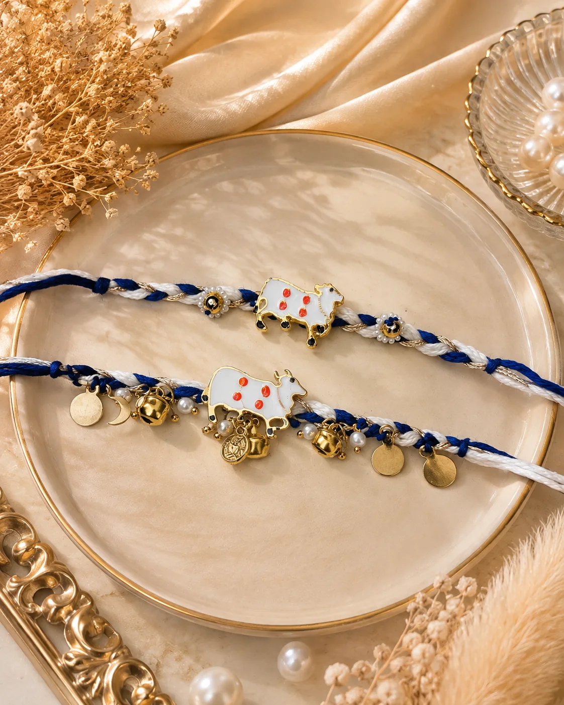Handmade Cow Charm Couple Rakhi by TanuArtVibes Studio