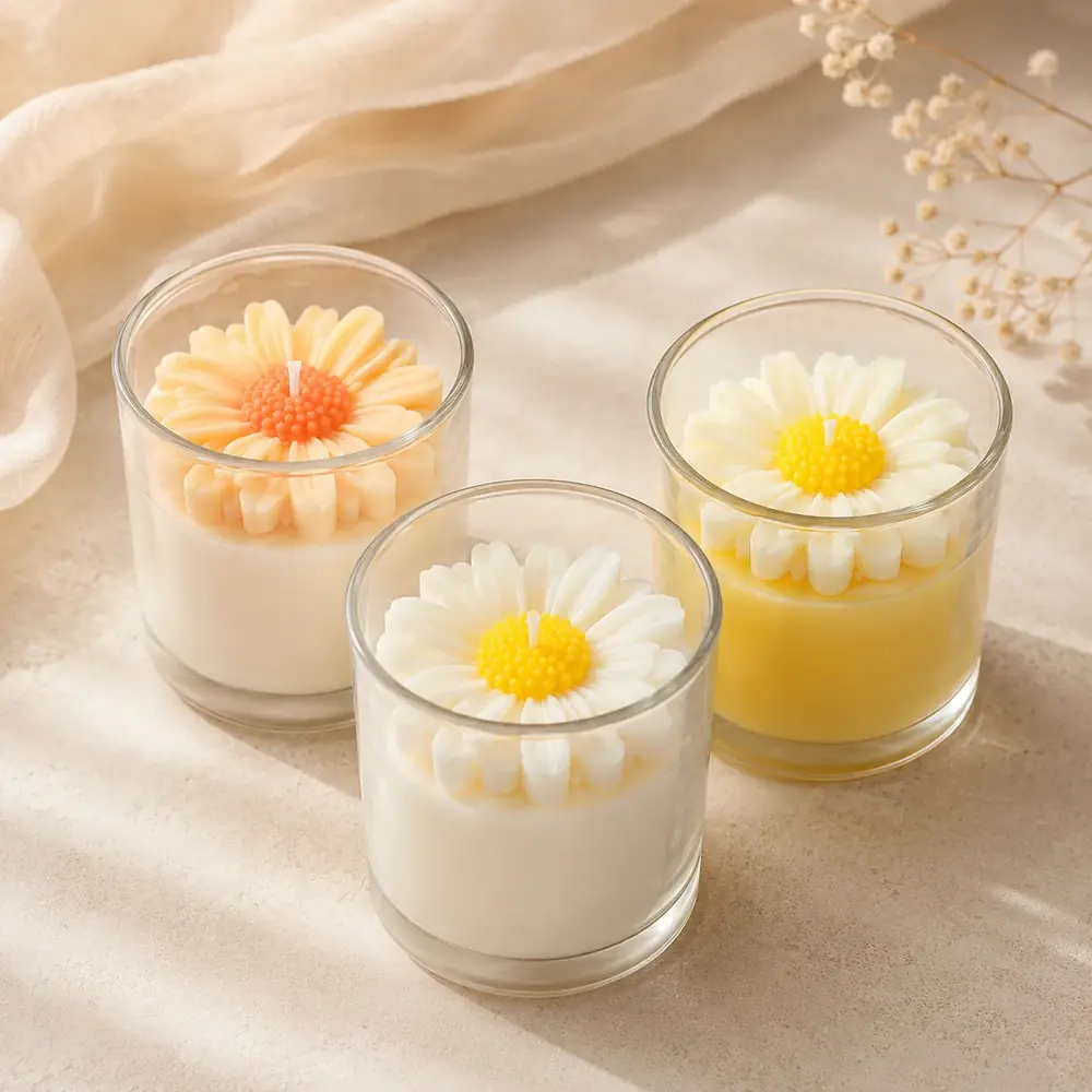 Handmade Daisy Flower Jar Candle Set by TanuArtVibes Studio