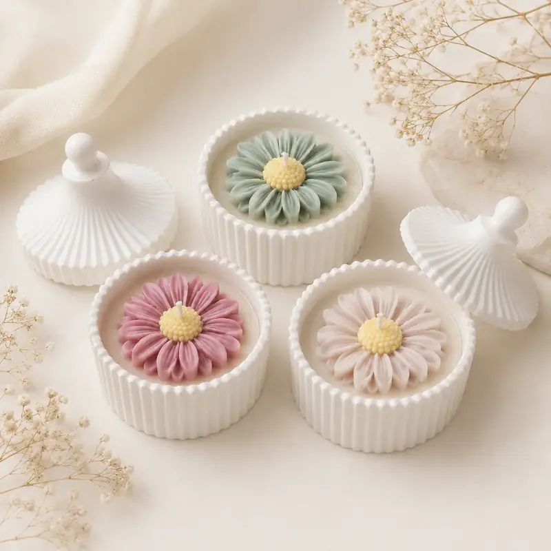 Handmade Daisy Lid Jar Candle by TanuArtVibes Studio