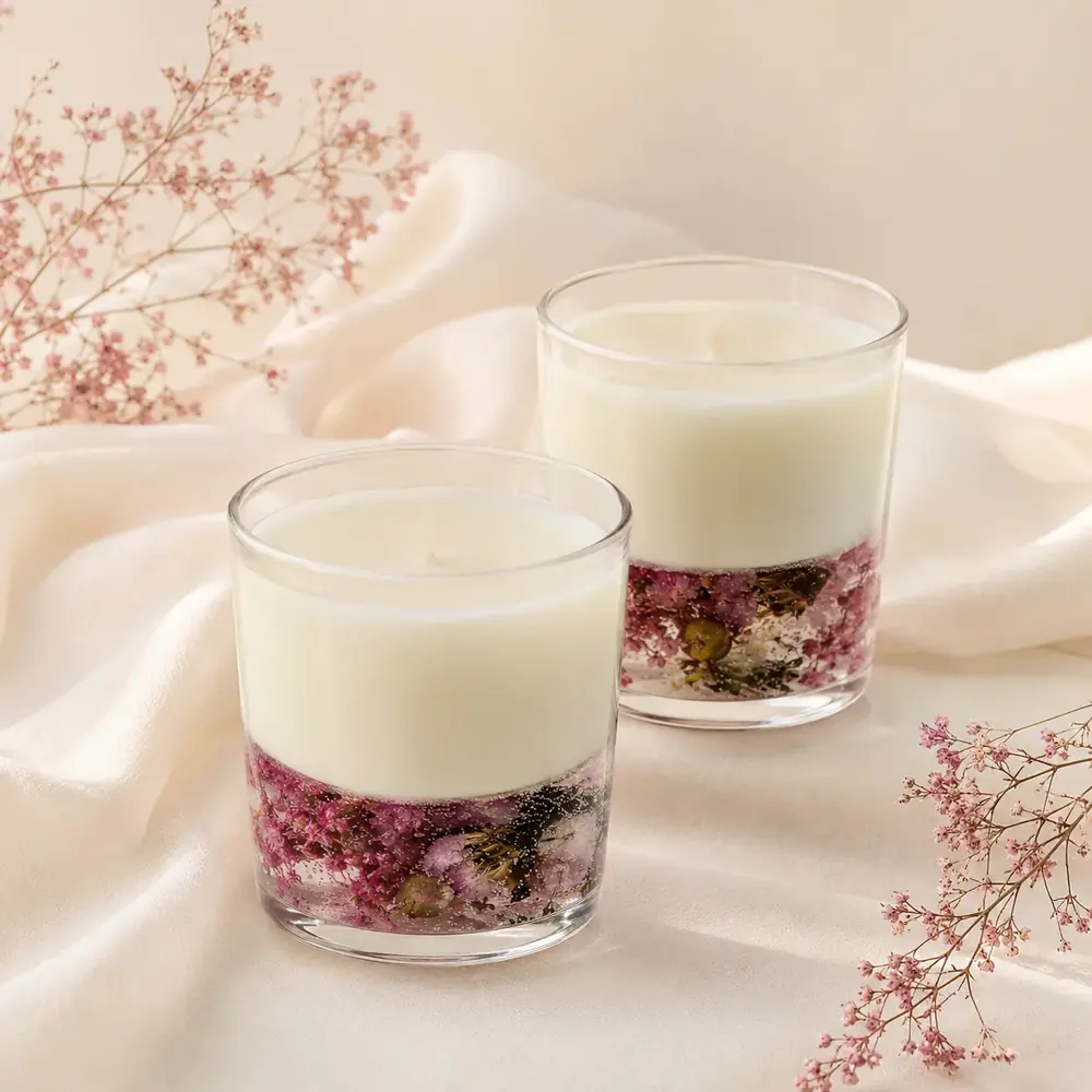 Handmade Dried Flower Glass Candle Set by tanusartvibesstudio