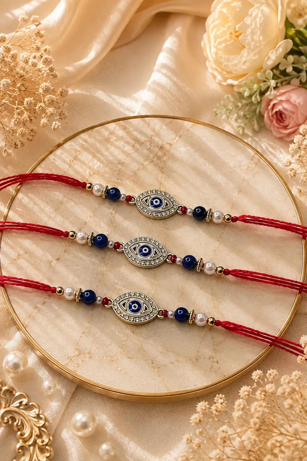 Handmade Evil Eye Pearl Rakhi by TanuArtVibes Studio