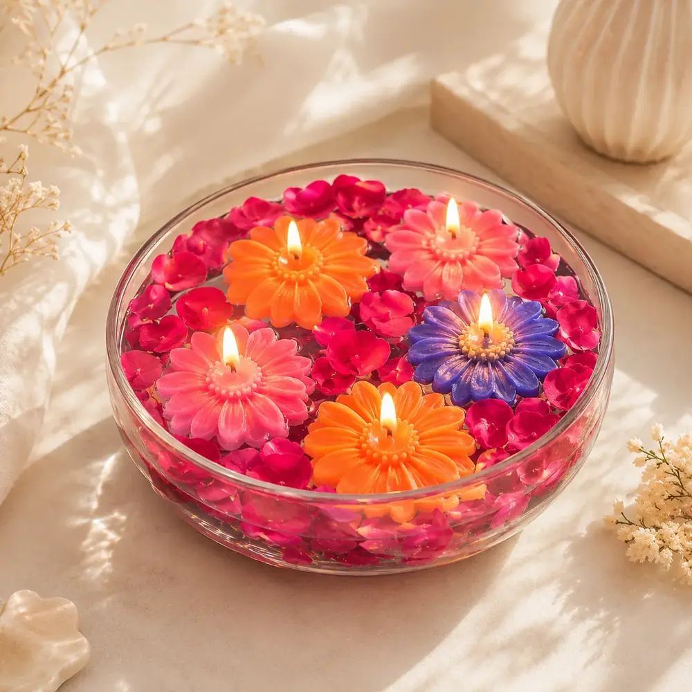 Handmade Floating Flower Candle Bowl by TanuArtVibes Studio