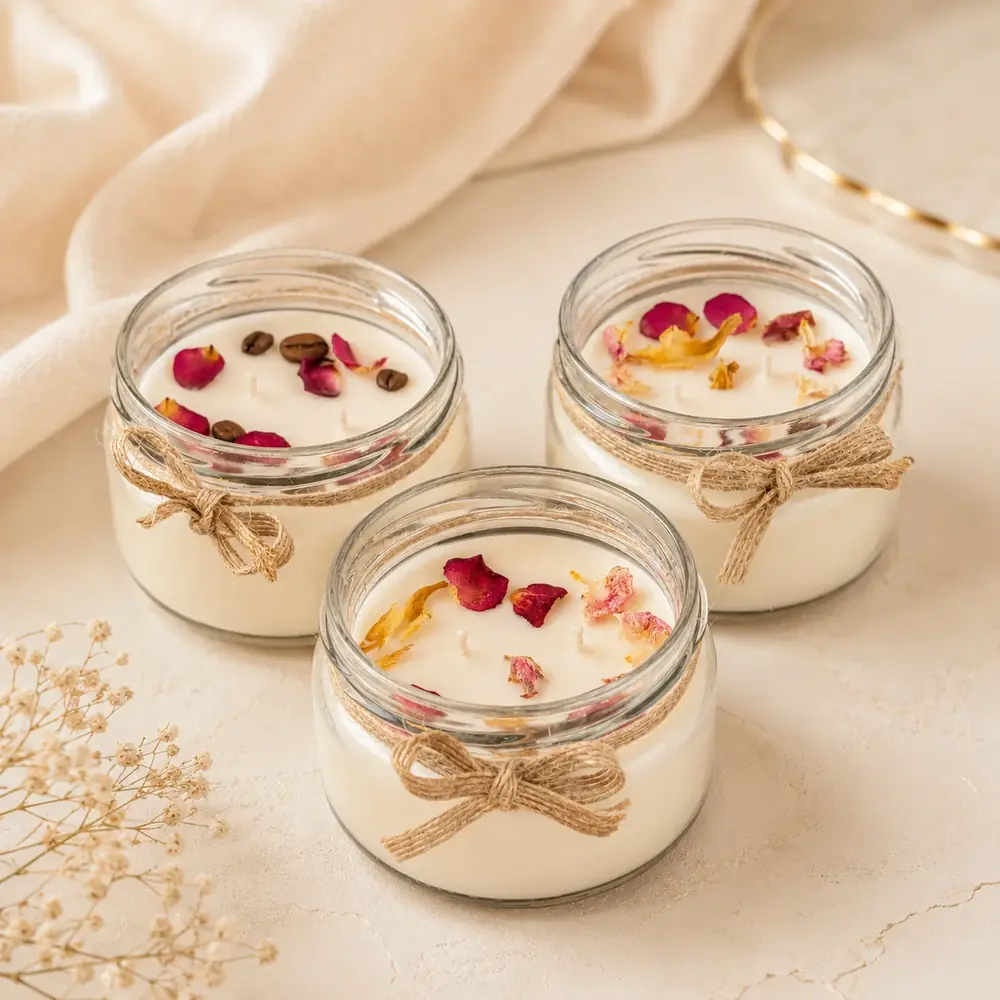 Handmade Floral Jar Candle Set by TanuArtVibes Studio