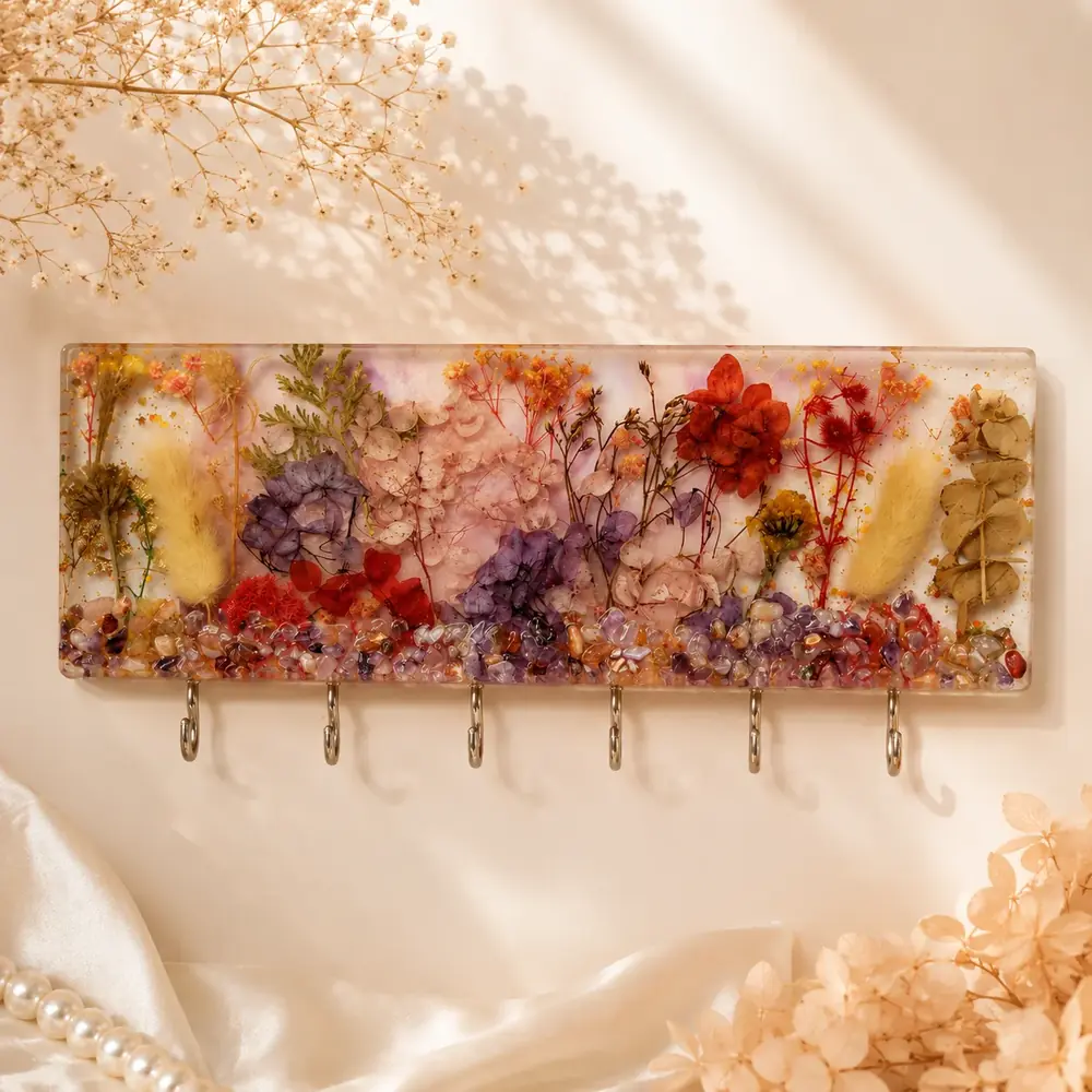 Handmade Floral Resin Key Holder - Luxury Wall Organizer by TanuArtVibes Studio