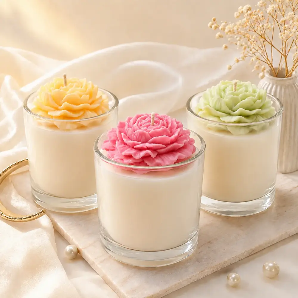 Handmade Floral glass Jar Candle Set by tanusartvibesstudio