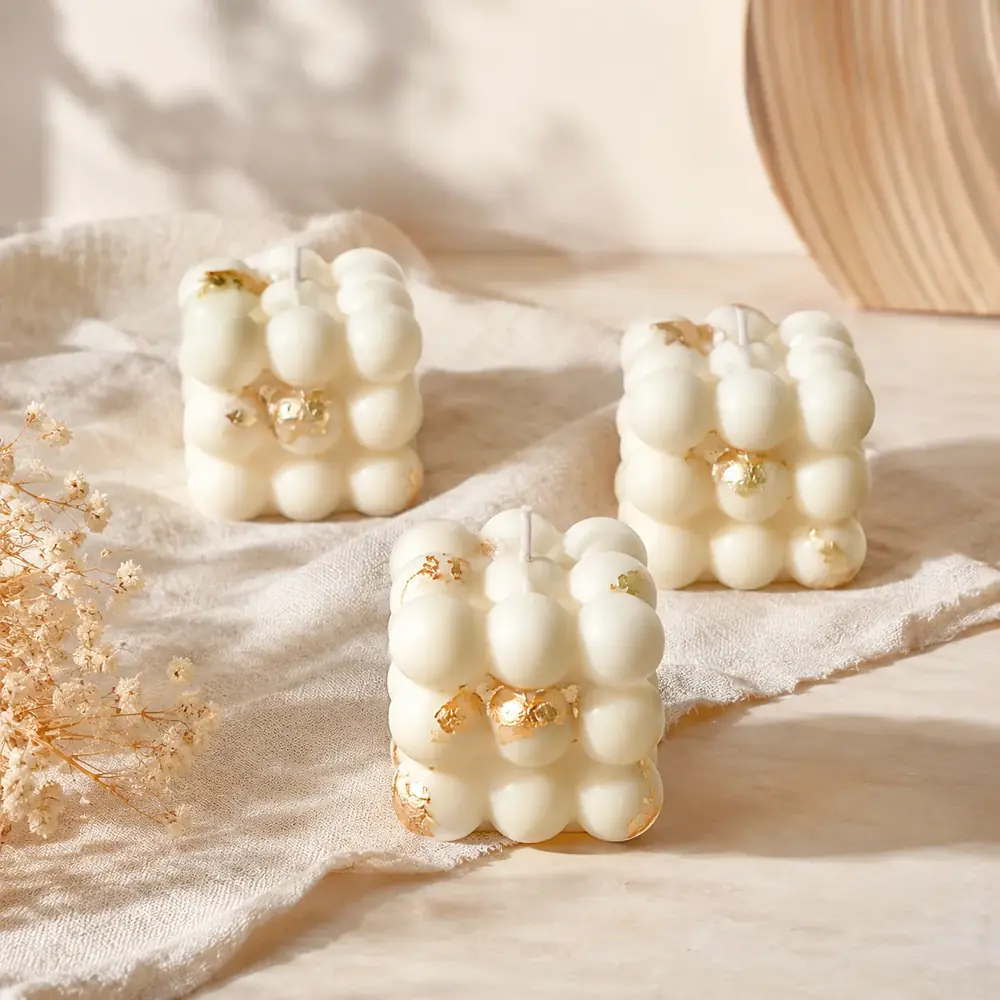 Handmade Gold Flake Bubble Candle by TanuArtVibes Studio