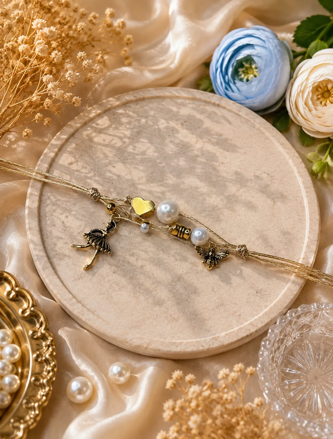 Handmade Golden Butterfly Pearl Rakhi by TanuArtVibes Studio
