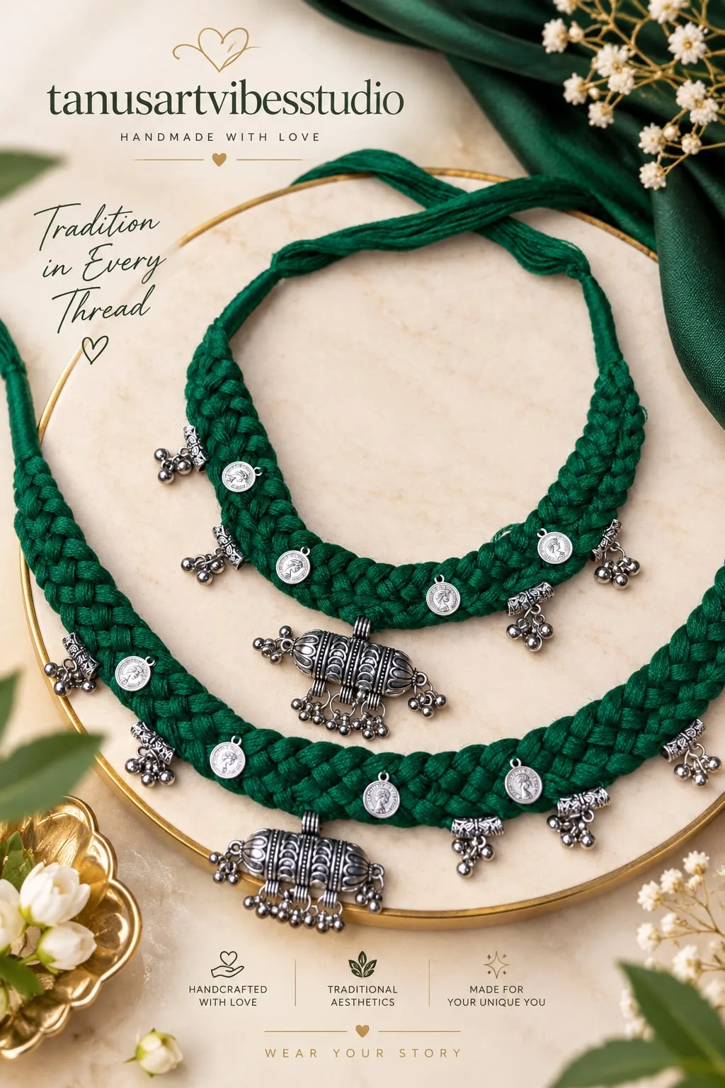 Handmade Green Oxidized Navratri Necklace by tanusartvibesstudio