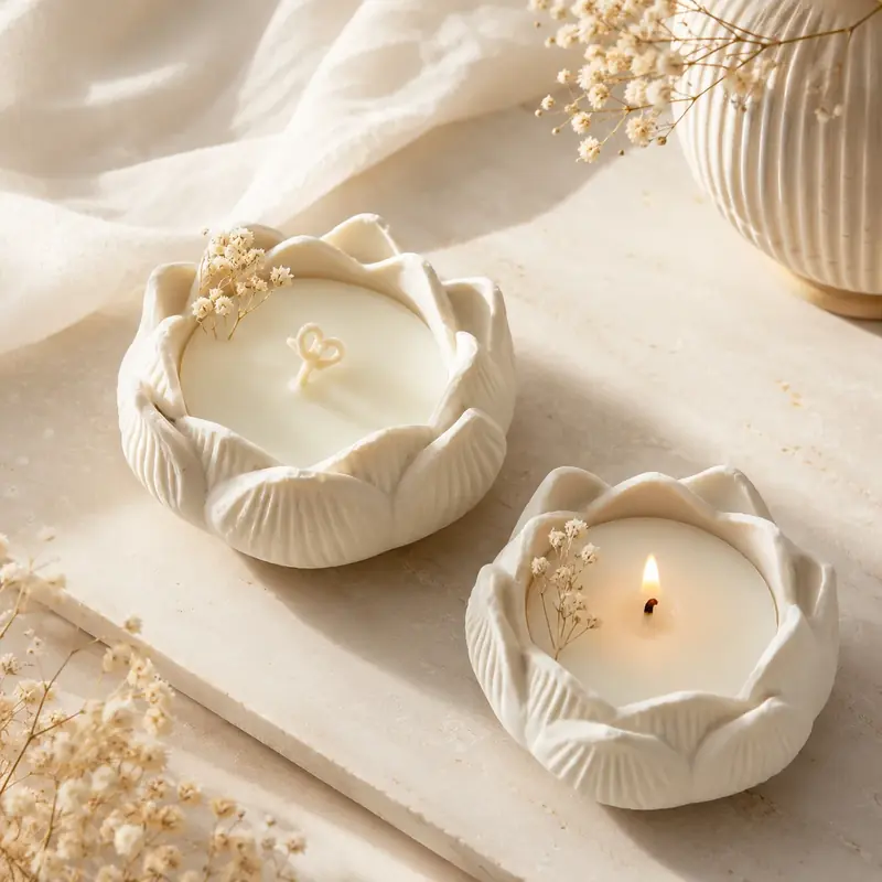 Handmade Lotus Bowl Candle Set by TanuArtVibes Studio