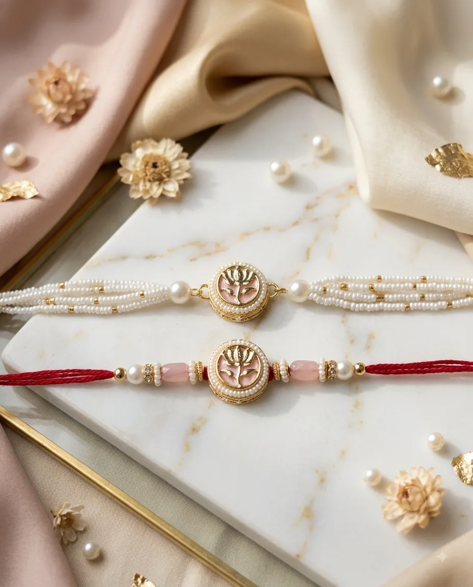 Handmade Lotus Pearl Rakhi by TanuArtVibes Studio