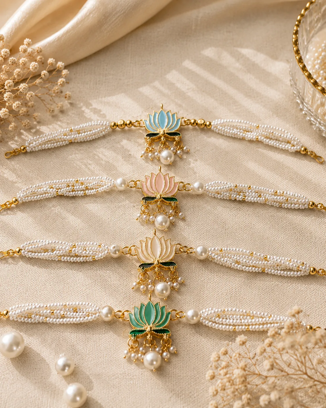 Handmade Lotus Pearl Rakhi by TanuArtVibes Studio