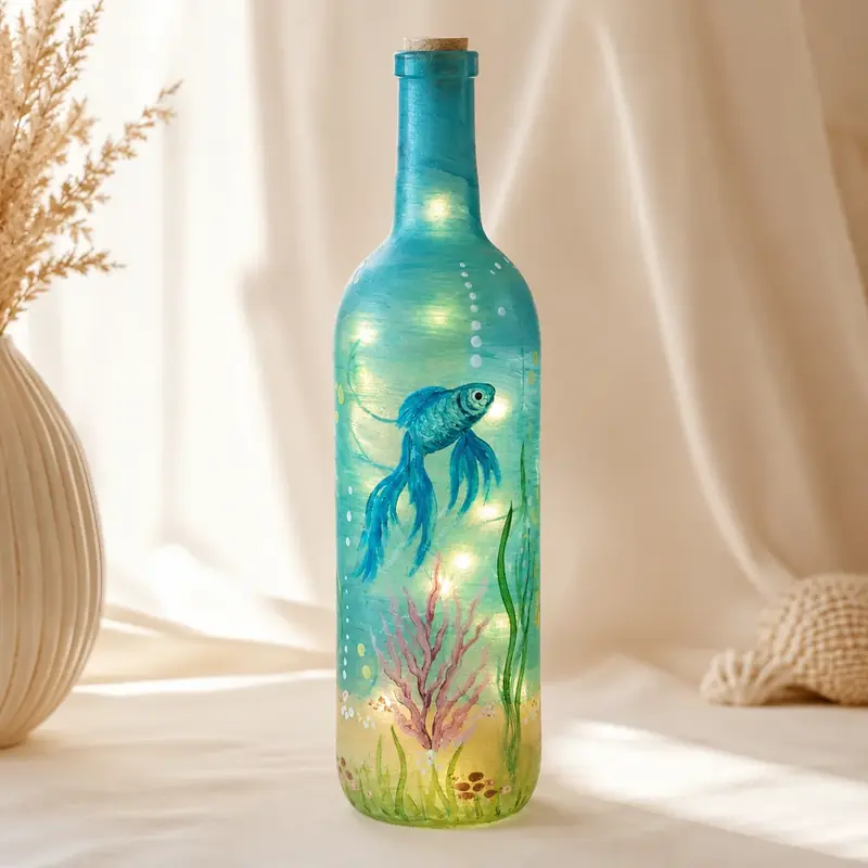 Handmade Ocean Fish Light Bottle Art by TanuArtVibes Studio