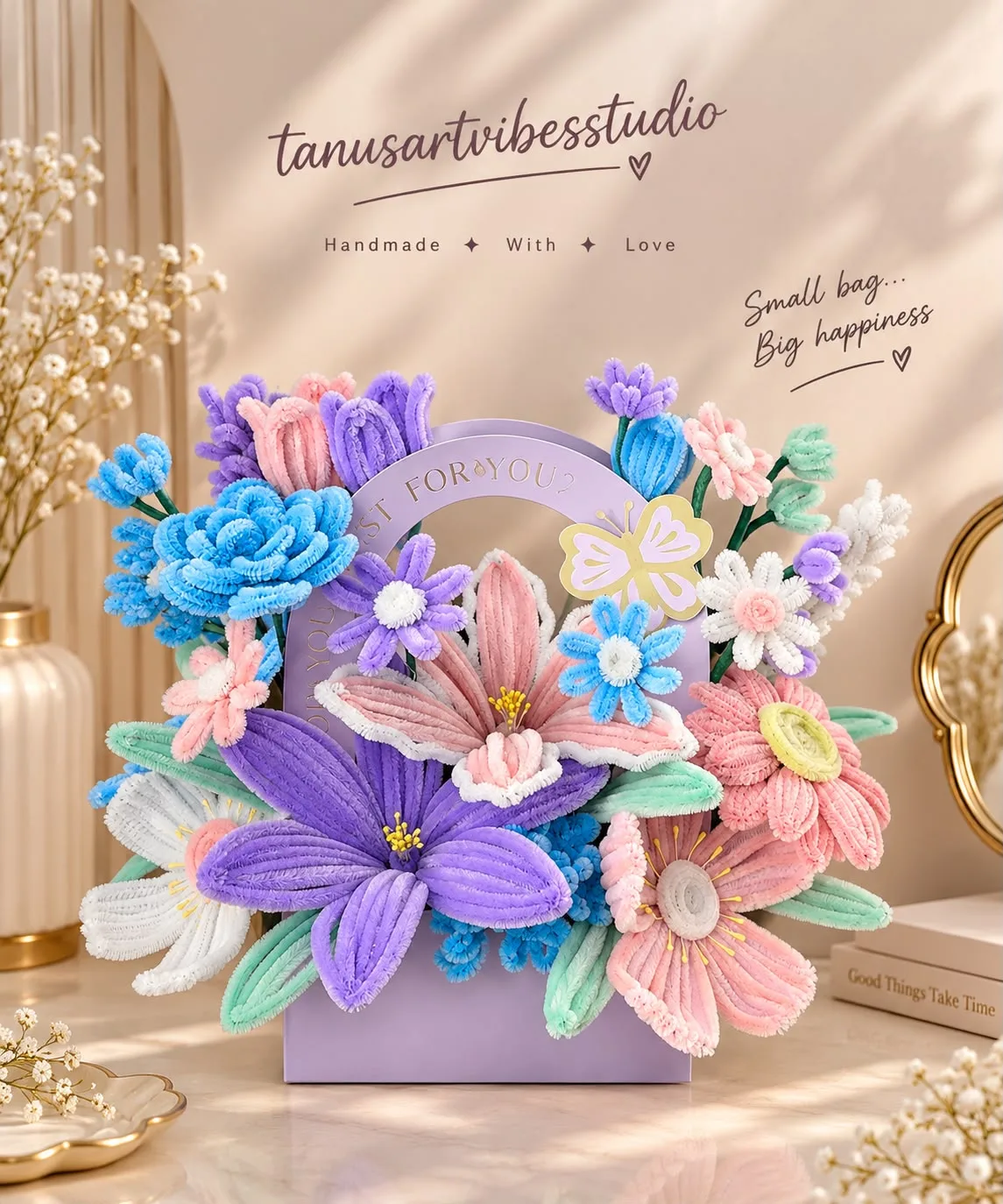 Handmade Pastel Pipe Cleaner Flower Bag by tanusartvibesstudio