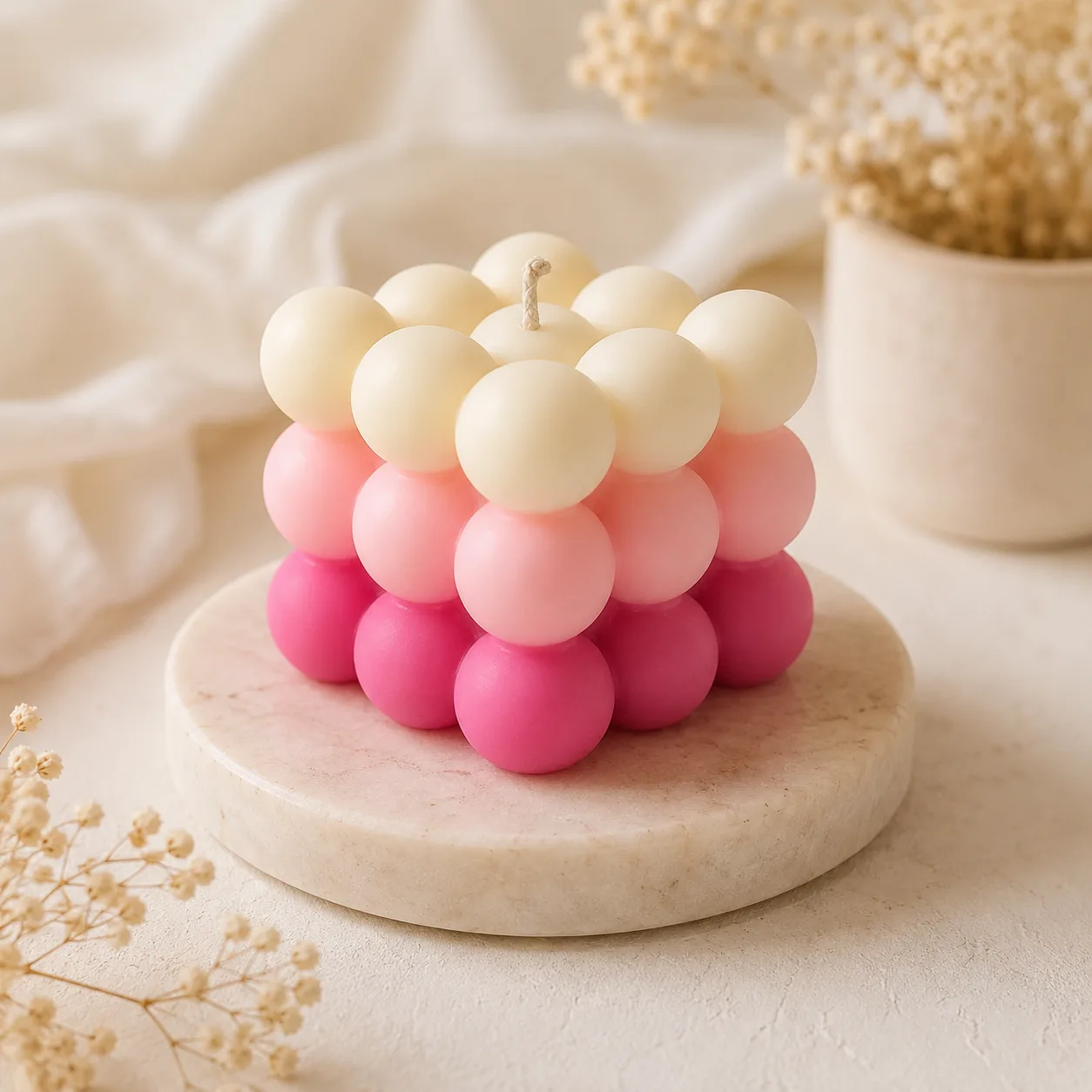 Handmade Pink Ombre Bubble Candle by TanuArtVibes Studio
