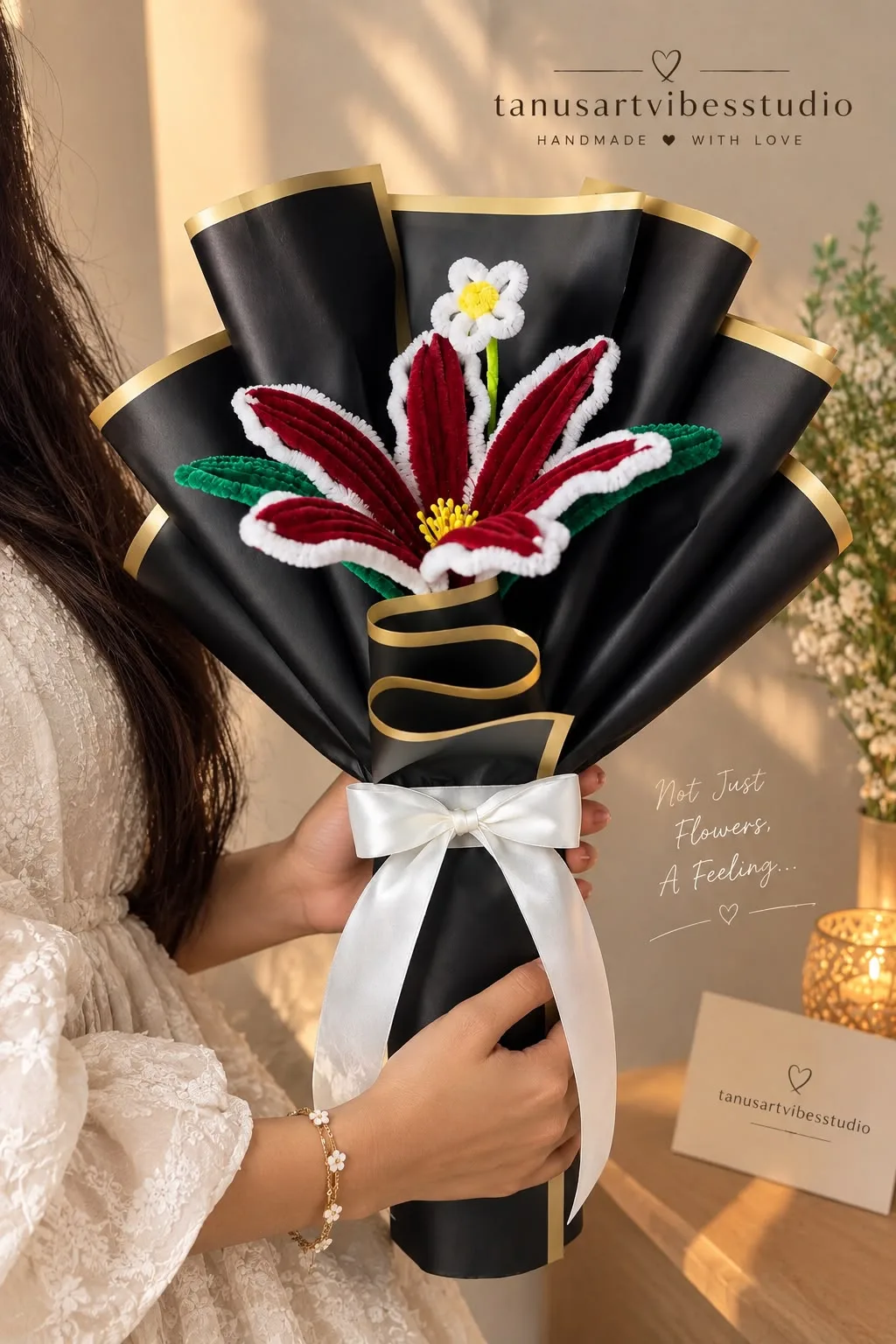 Handmade Pipe Cleaner Red Lily Bouquet by tanusartvibesstudio
