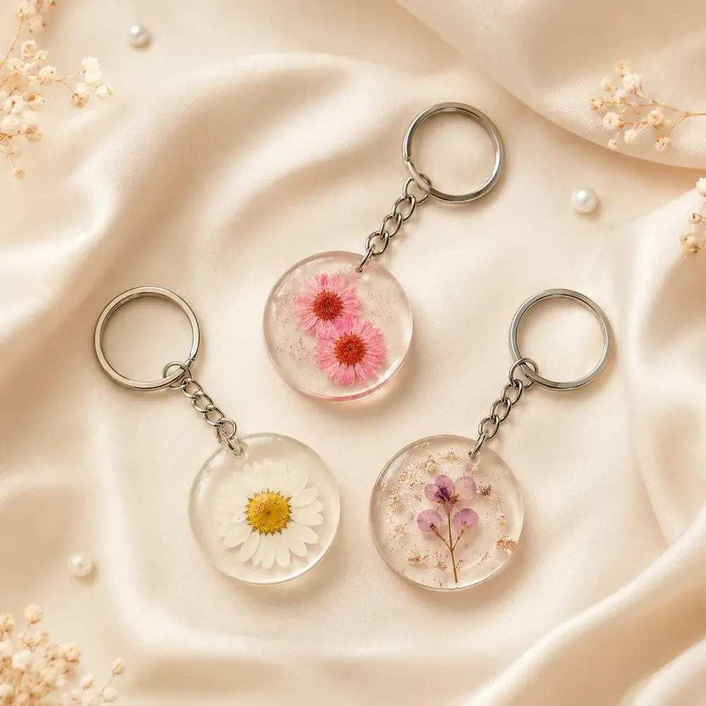 Handmade Pressed Flower Resin Keychain | Floral Key Ring by TanuArtVibes Studio