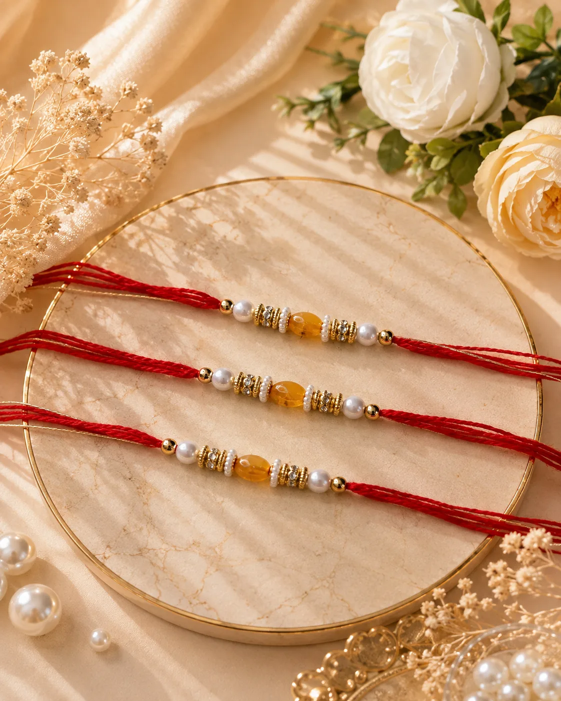 Handmade Red Amber Pearl Rakhi by TanuArtVibes Studio