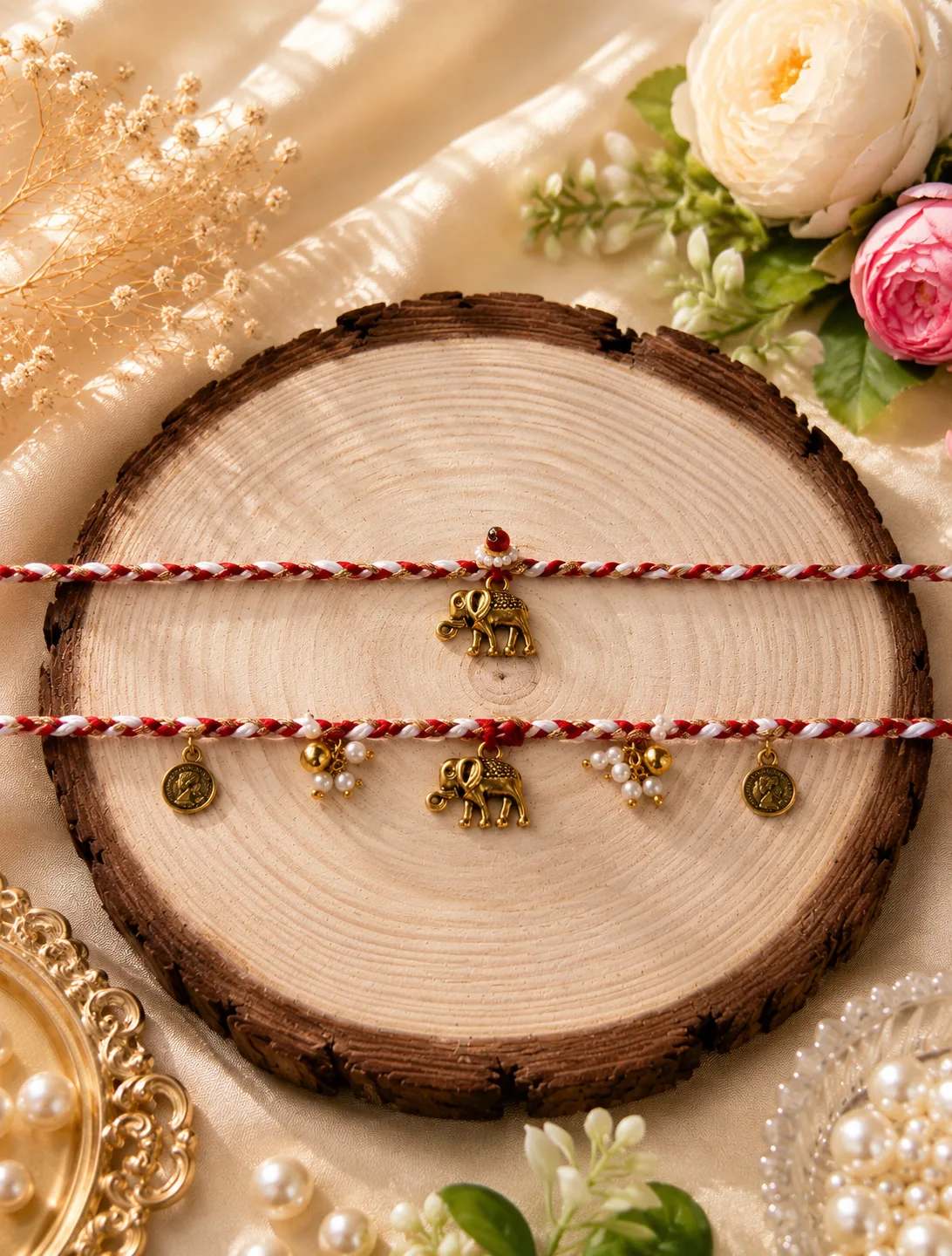 Handmade Red White Elephant Charm Rakhi by TanuArtVibes Studio