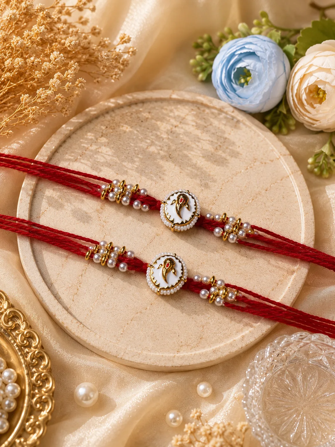 Handmade Royal Bird Pearl Rakhi by TanuArtVibes Studio