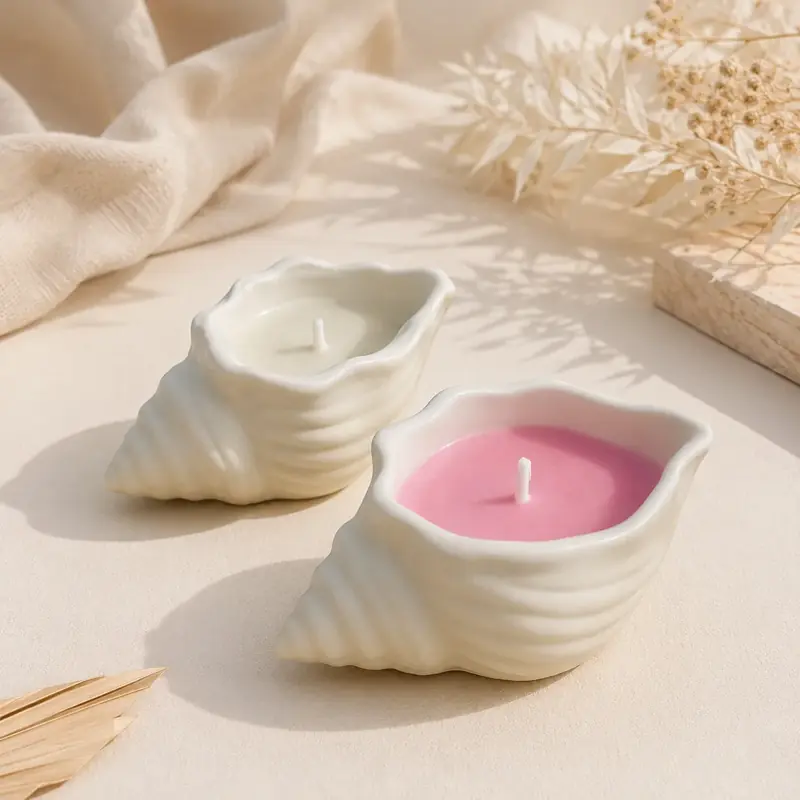 Handmade Seashell Bowl Candle Set by TanuArtVibes Studio