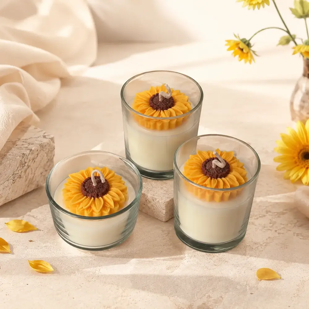 Handmade Sunflower glass Jar Candle by TanuArtVibes Studio