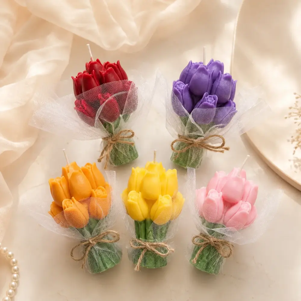 Handmade Tulip Bouquet Candle Set by TanuArtVibes Studio