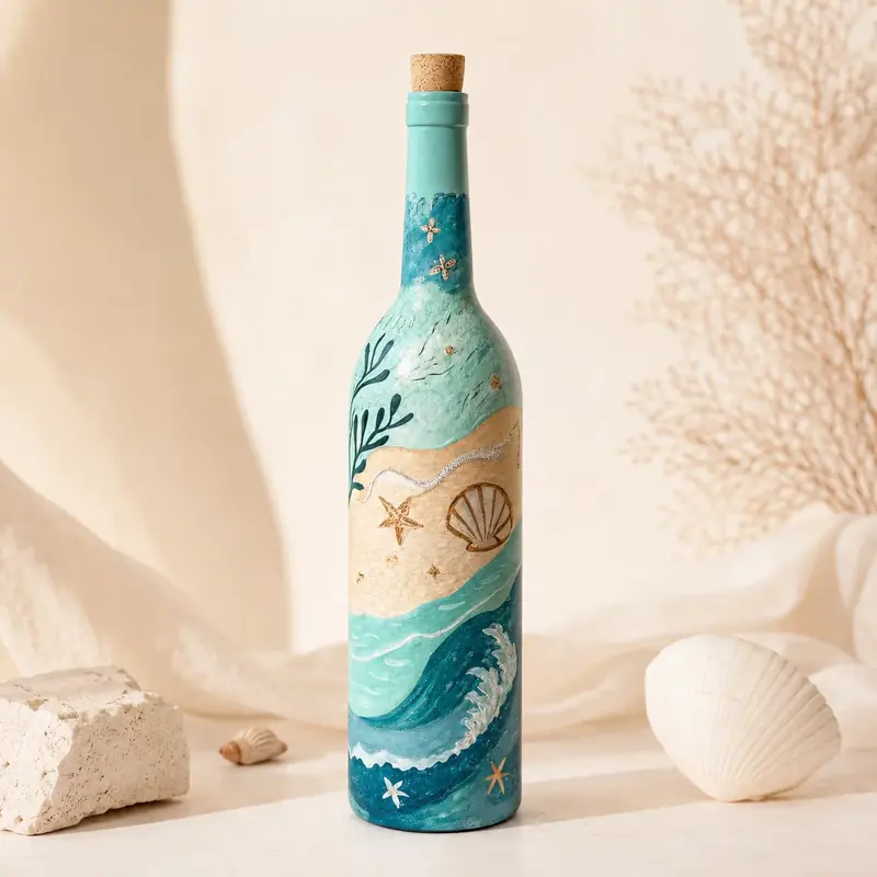 Handpainted Beach Waves Bottle Art by TanuArtVibes Studio