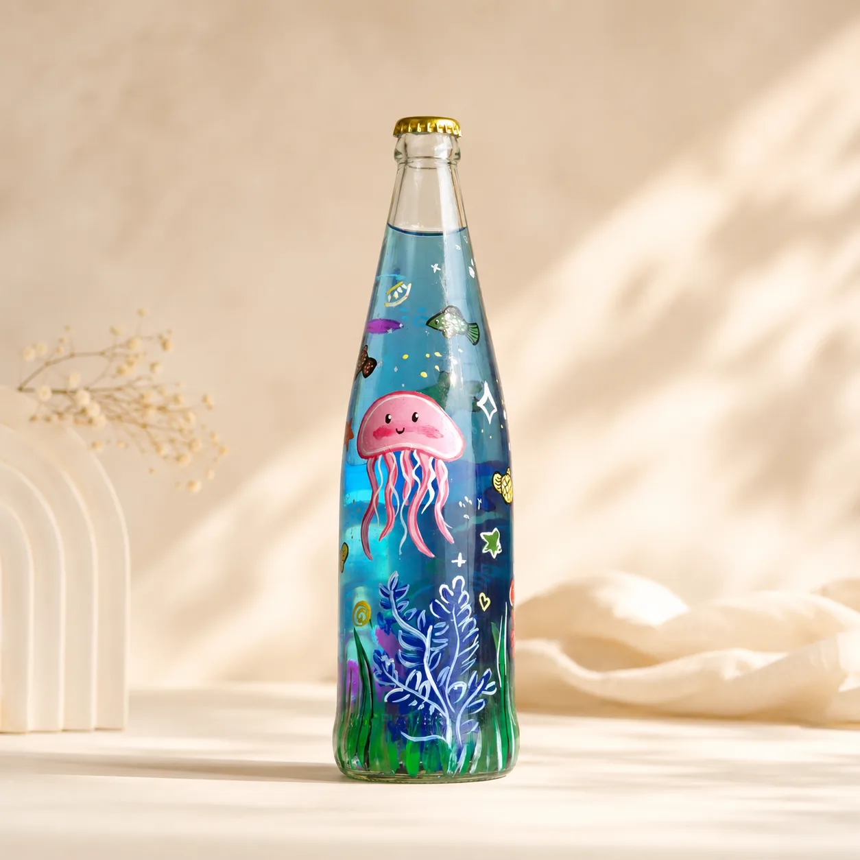 Handpainted Jellyfish Ocean Bottle Art by TanuArtVibes Studio