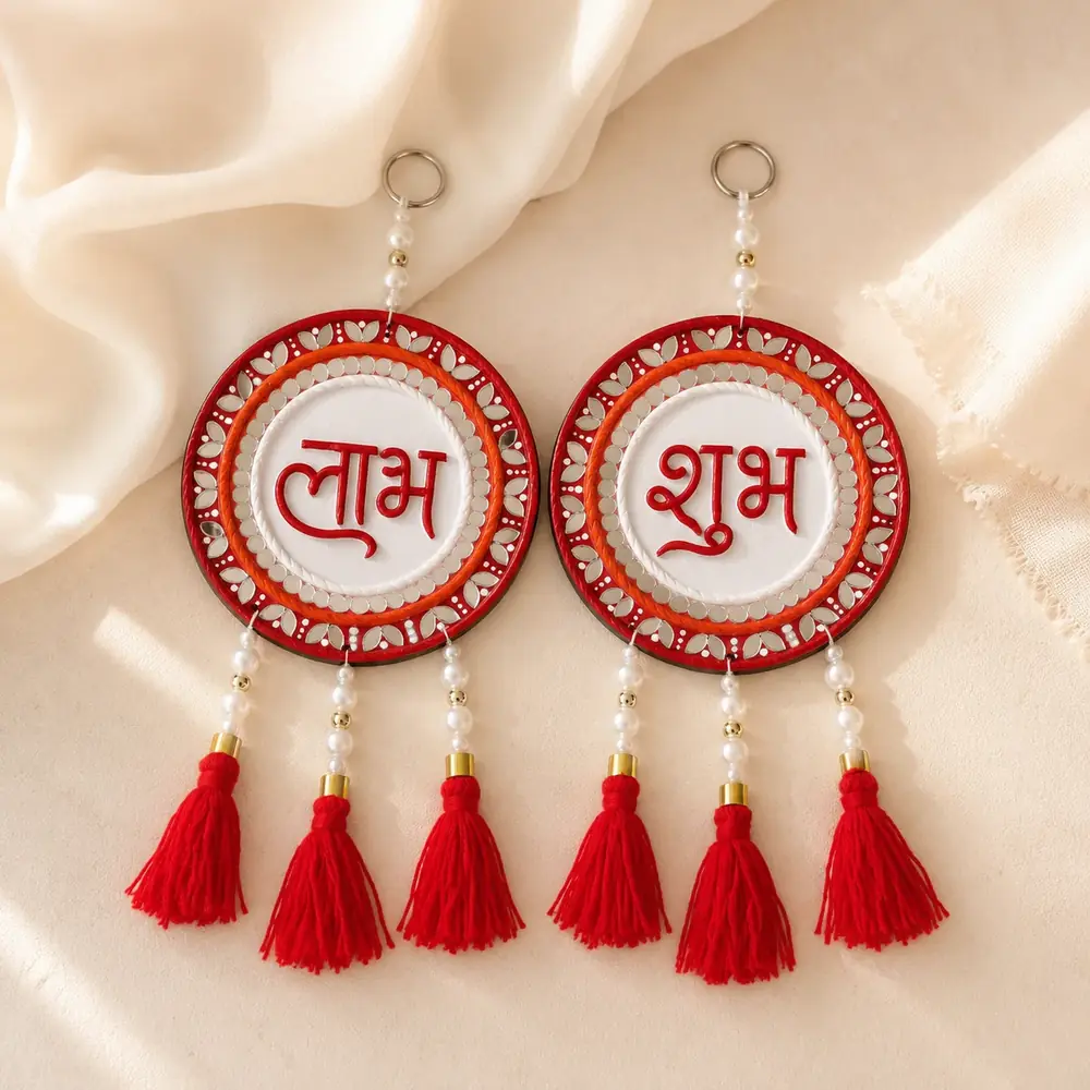 Labh Shubh Lippan Art Door Hanging by TanuArtVibes Studio