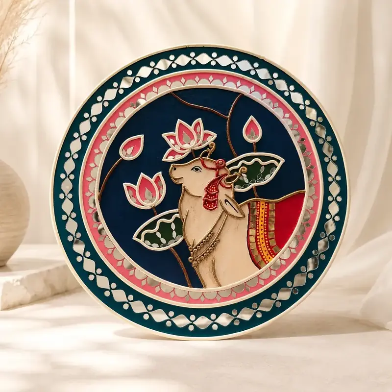 Lotus Cow Lippan Art Wall Decor by TanuArtVibes Studio