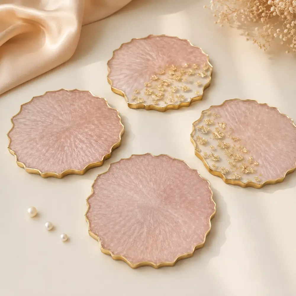 Luxury Blush Pink Resin Coaster Set – Handmade Premium Drink Coasters by TanuArtVibes Studio
